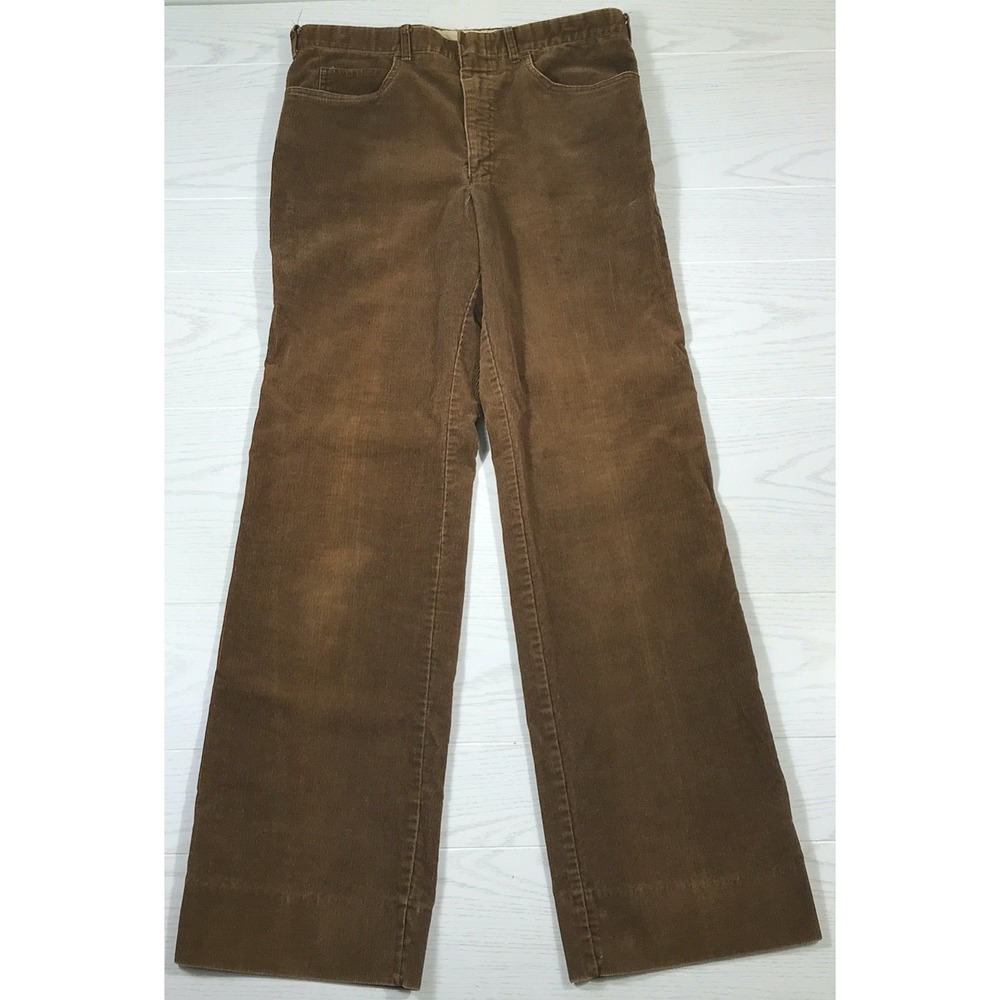 Vintage 70s Corduroy Pants Men 34x34 Allyn St. George Brown Bootcut Talon Zipper